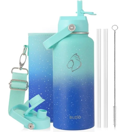 Buzio Duet Series Water Bottle with 2 Lids and Sleeve 1L -  Starry Pacific